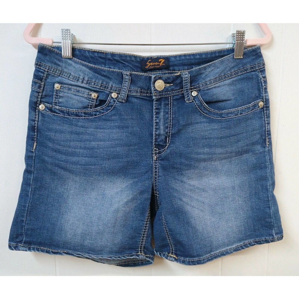 Seven Wm 12 Shorts Blue Medium Wash 5 Pockets Embroidery on Back Pockets